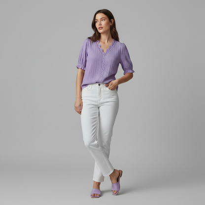 Astrid Puff Sleeve Top | Women's White Blouse for Summer