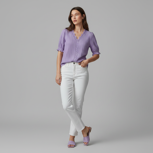 Astrid Puff Sleeve Top | Women's White Blouse for Summer