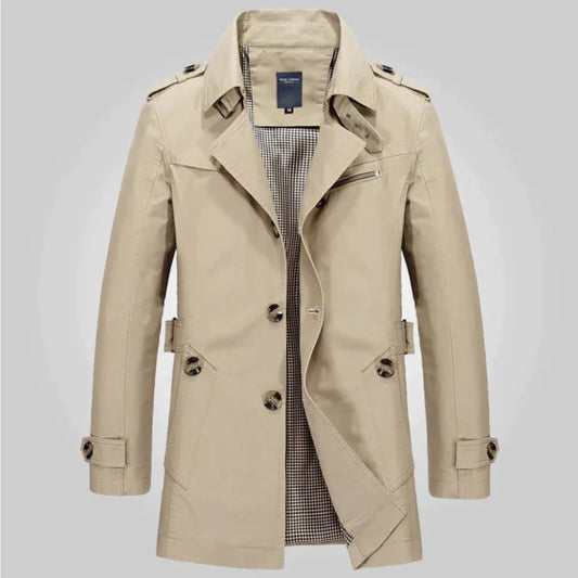 Black Trench Coat Mens | Double-Breasted Mid-Length Outerwear 0
