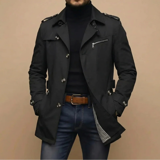 Men's Classic Long Button-Up Trench Coat 0