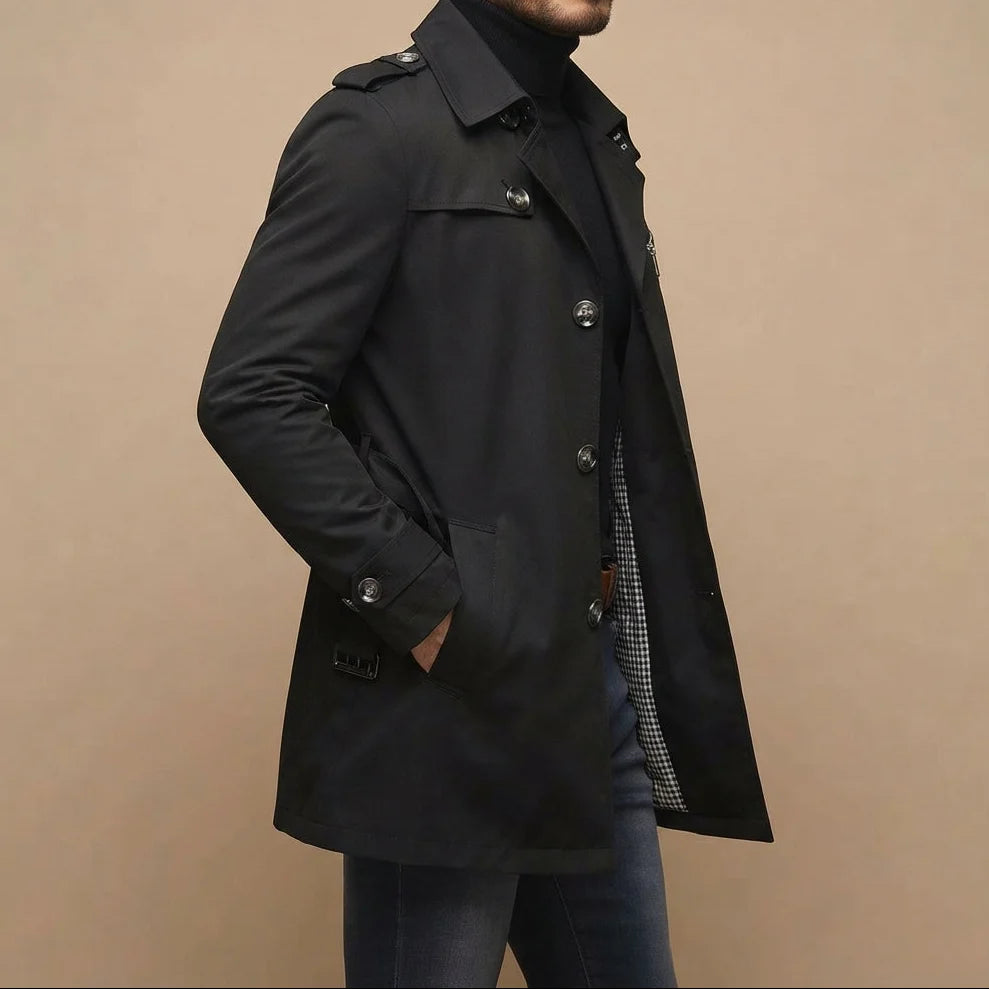 Men's Classic Long Button-Up Trench Coat 1