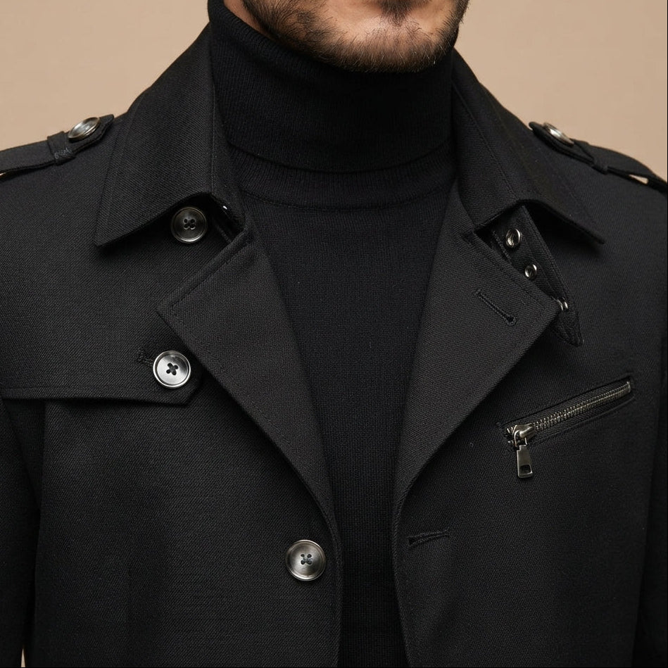 Men's Classic Long Button-Up Trench Coat 2