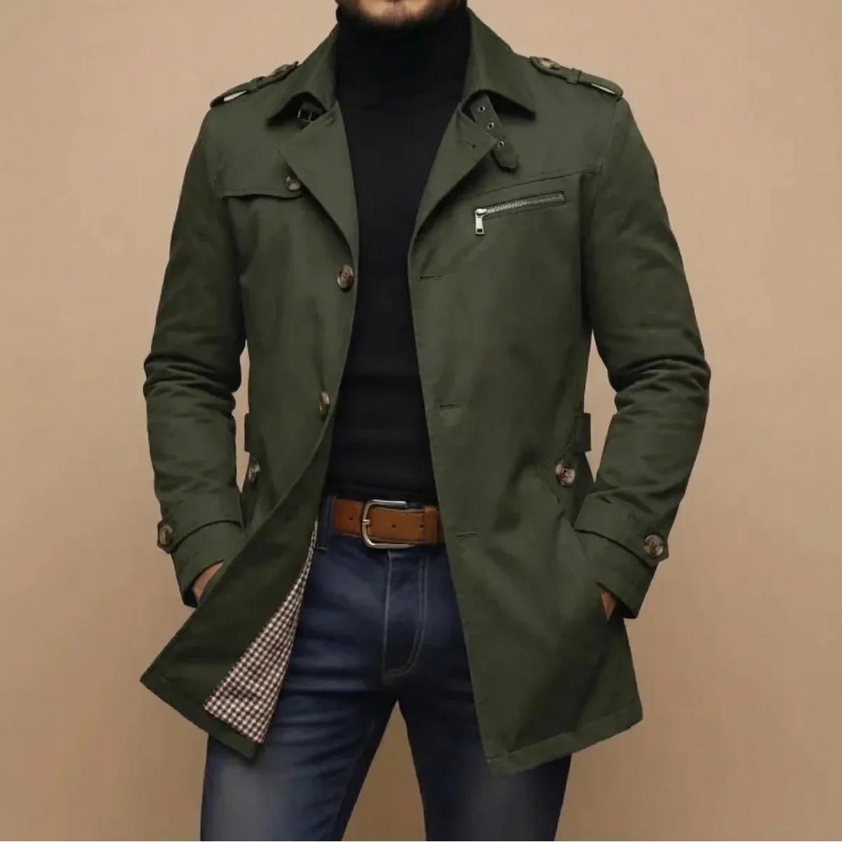 Men's Classic Long Button-Up Trench Coat 4
