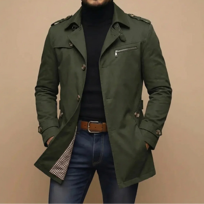 Men's Classic Long Button-Up Trench Coat 4