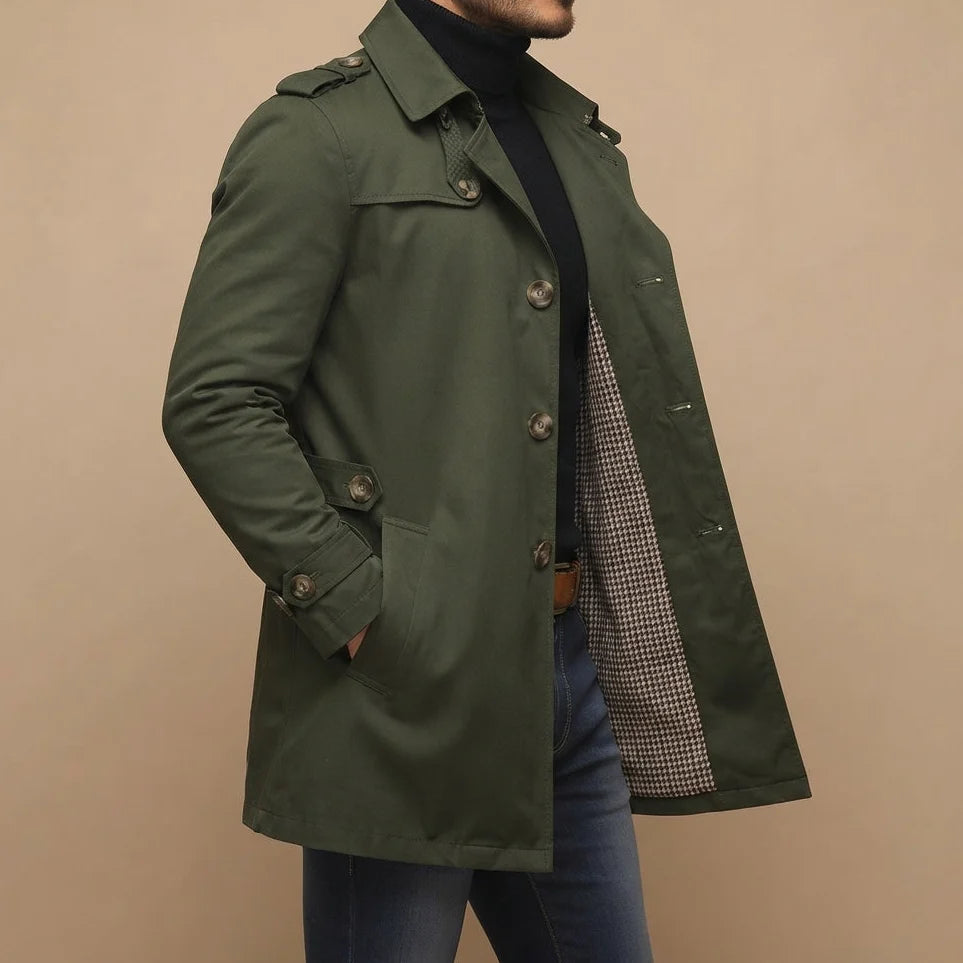 Men's Classic Long Button-Up Trench Coat 5