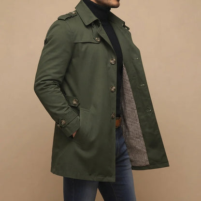 Men's Classic Long Button-Up Trench Coat 5