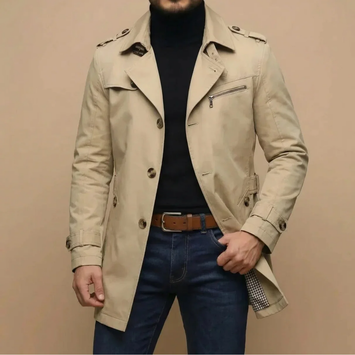 Men's Classic Long Button-Up Trench Coat 6