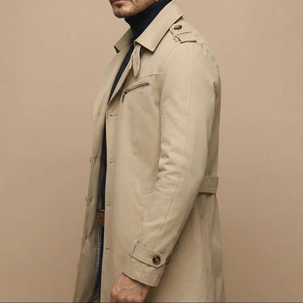 Men's Classic Long Button-Up Trench Coat 7