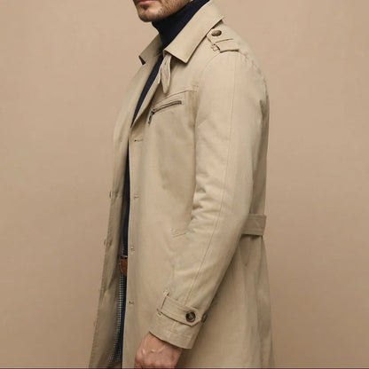 Men's Classic Long Button-Up Trench Coat 7