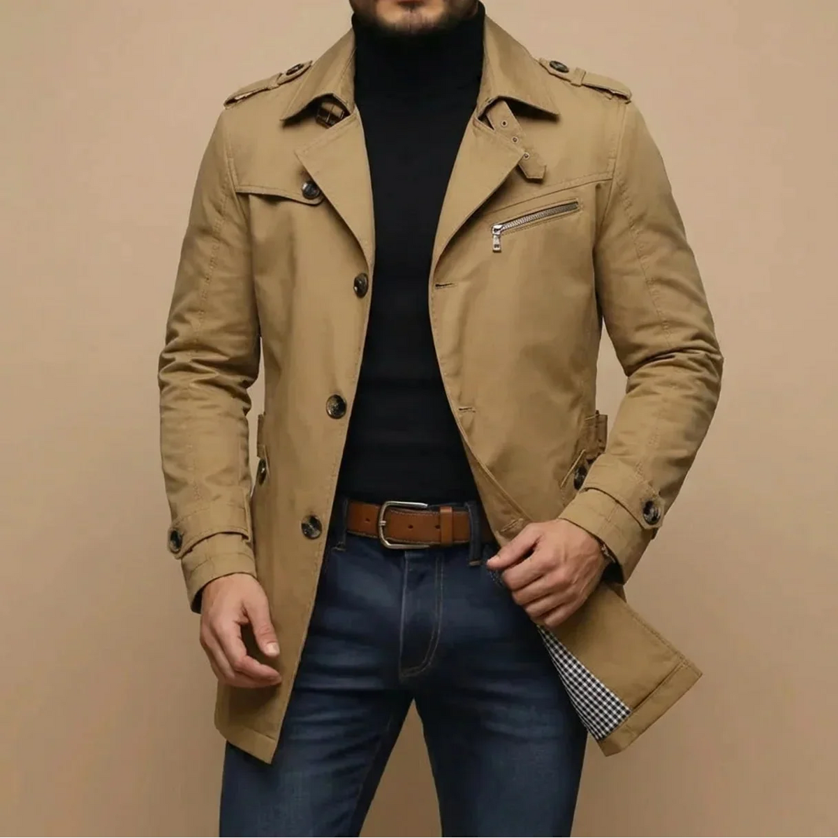 Men's Classic Long Button-Up Trench Coat 8