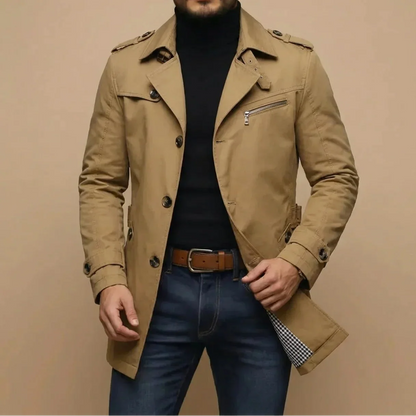 Men's Classic Long Button-Up Trench Coat 8
