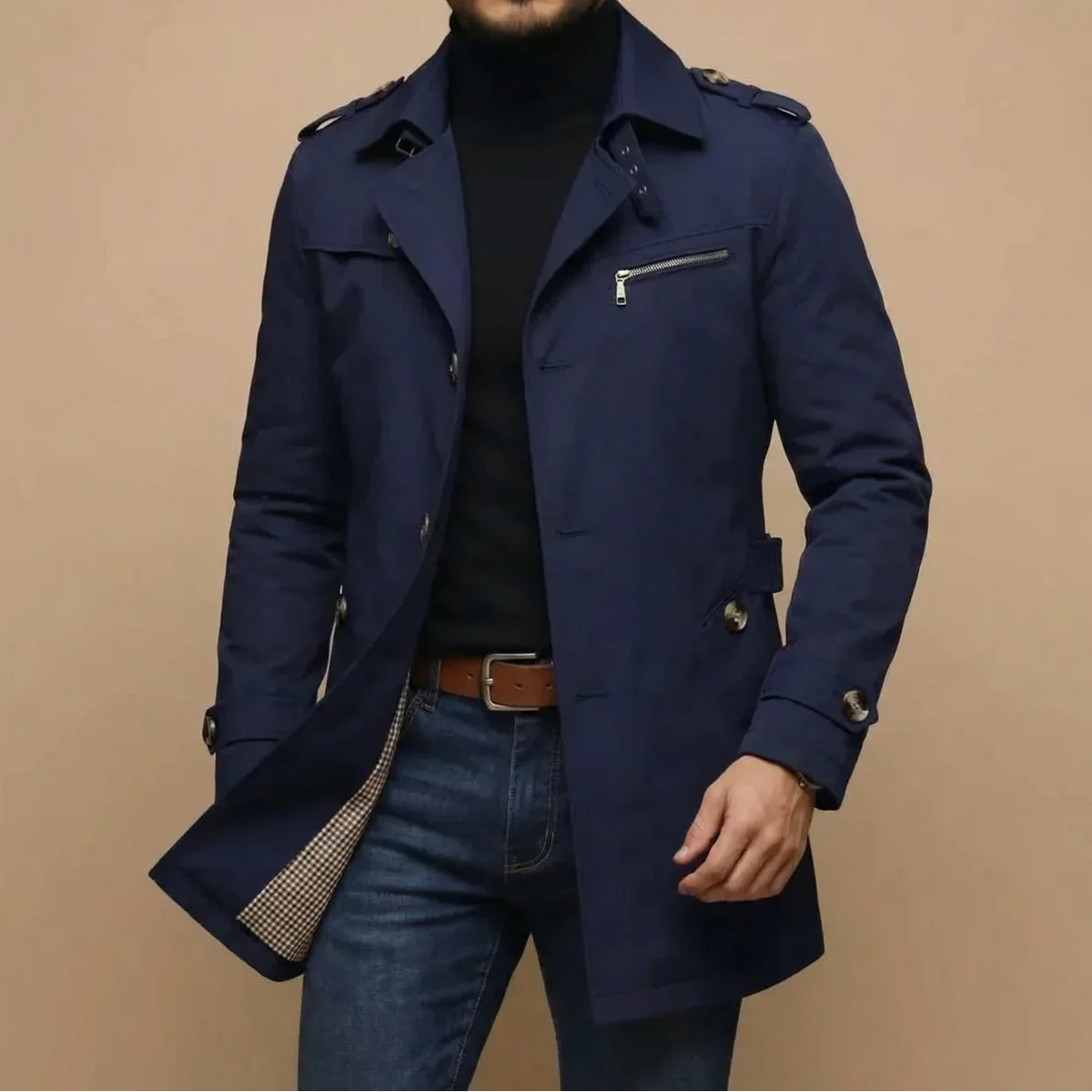 Men's Classic Long Button-Up Trench Coat 9