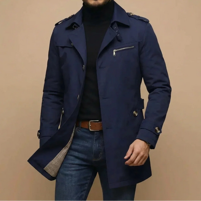 Men's Classic Long Button-Up Trench Coat 9