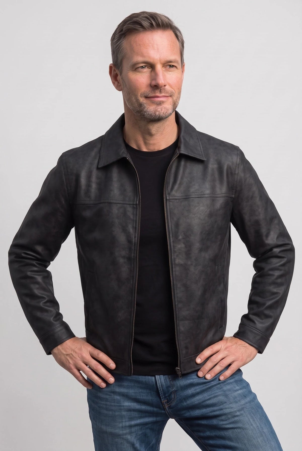 Men's Distressed Slim Fit Zip-Up Jacket 4