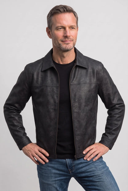 Men's Distressed Slim Fit Zip-Up Jacket 4