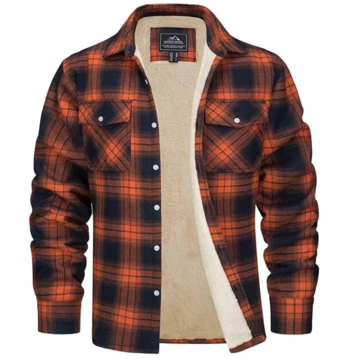 Men's Fleece-Lined Button-Up Plaid Jacket 0