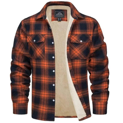 Men's Fleece-Lined Button-Up Plaid Jacket 0