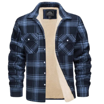 Men's Fleece-Lined Button-Up Plaid Jacket 7