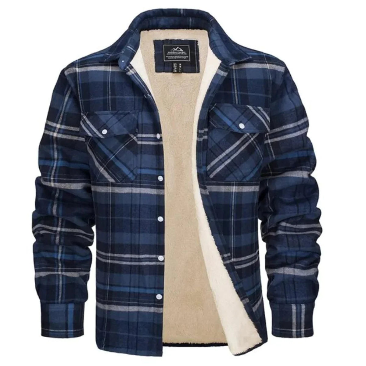Men's Fleece-Lined Button-Up Plaid Jacket 8