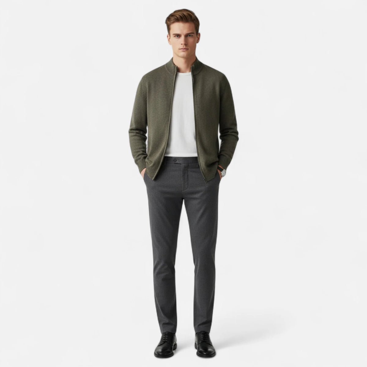 Men's Lightweight Zip-Up Stand Collar Cardigan 1