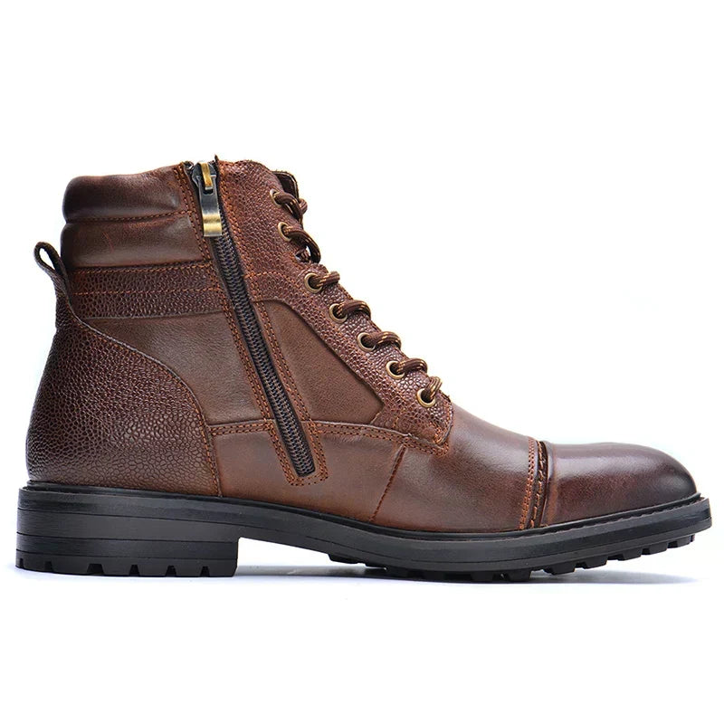 Men's Rugged Side Zipper Lace-Up Work Boots 0