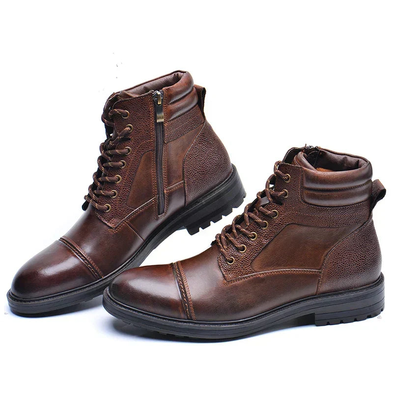 Men's Rugged Side Zipper Lace-Up Work Boots 2