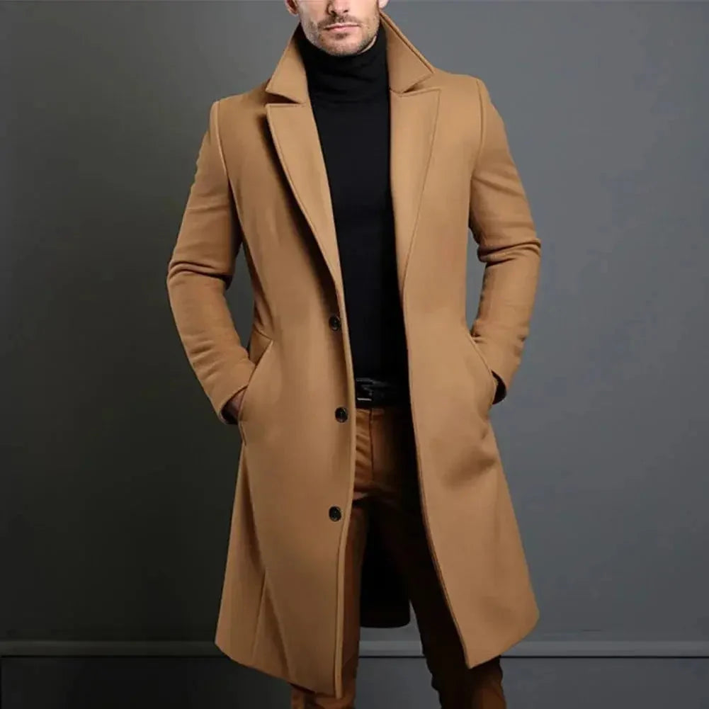 Men's Slim Fit Notched Lapel Long Overcoat 1