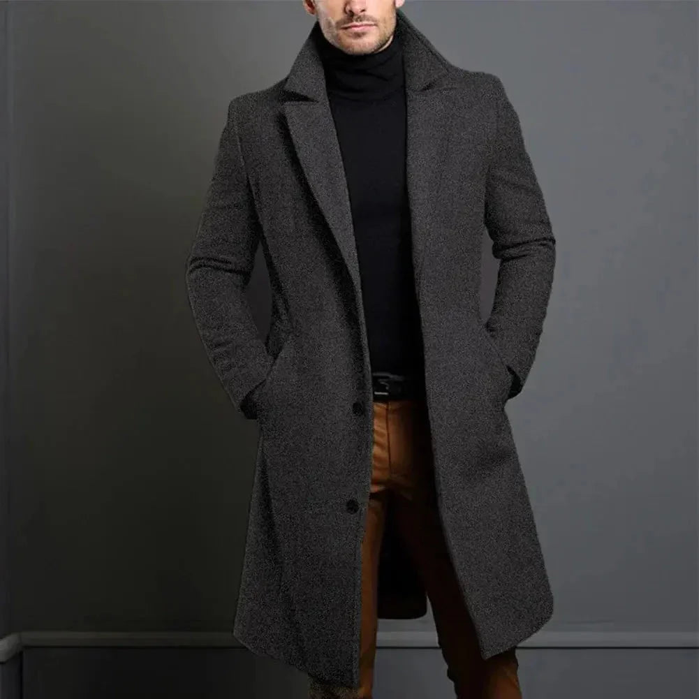 Men's Slim Fit Notched Lapel Long Overcoat 3