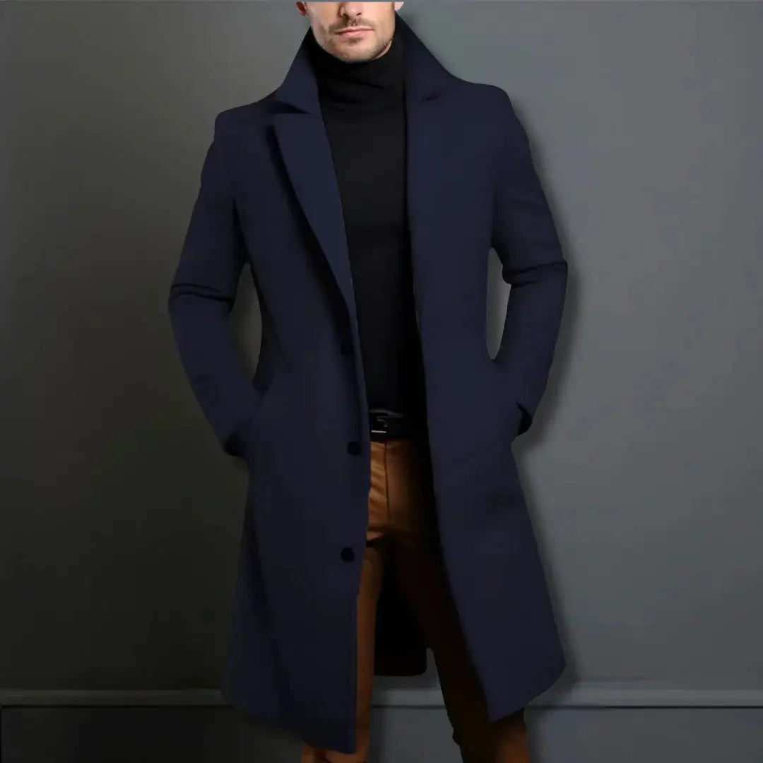 Men's Slim Fit Notched Lapel Long Overcoat 4