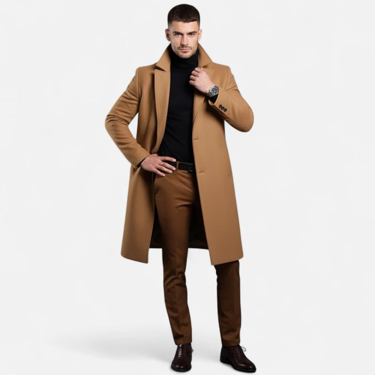 Men's Slim Fit Single-Breasted Mid-Length Trench Coat 1