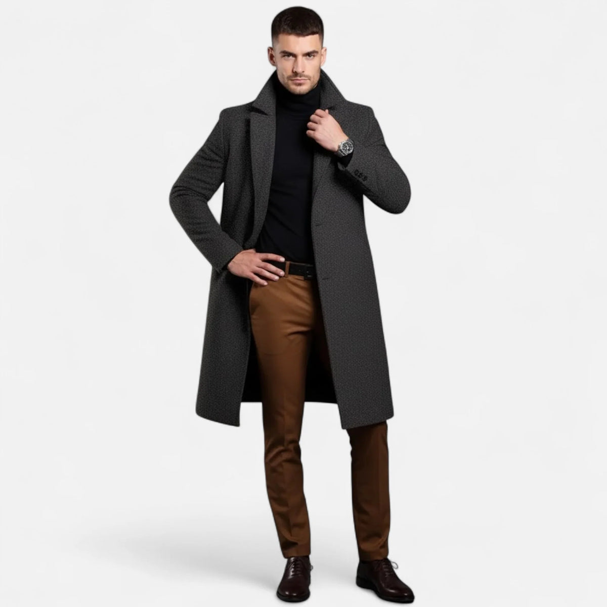 Men's Slim Fit Single-Breasted Mid-Length Trench Coat 7
