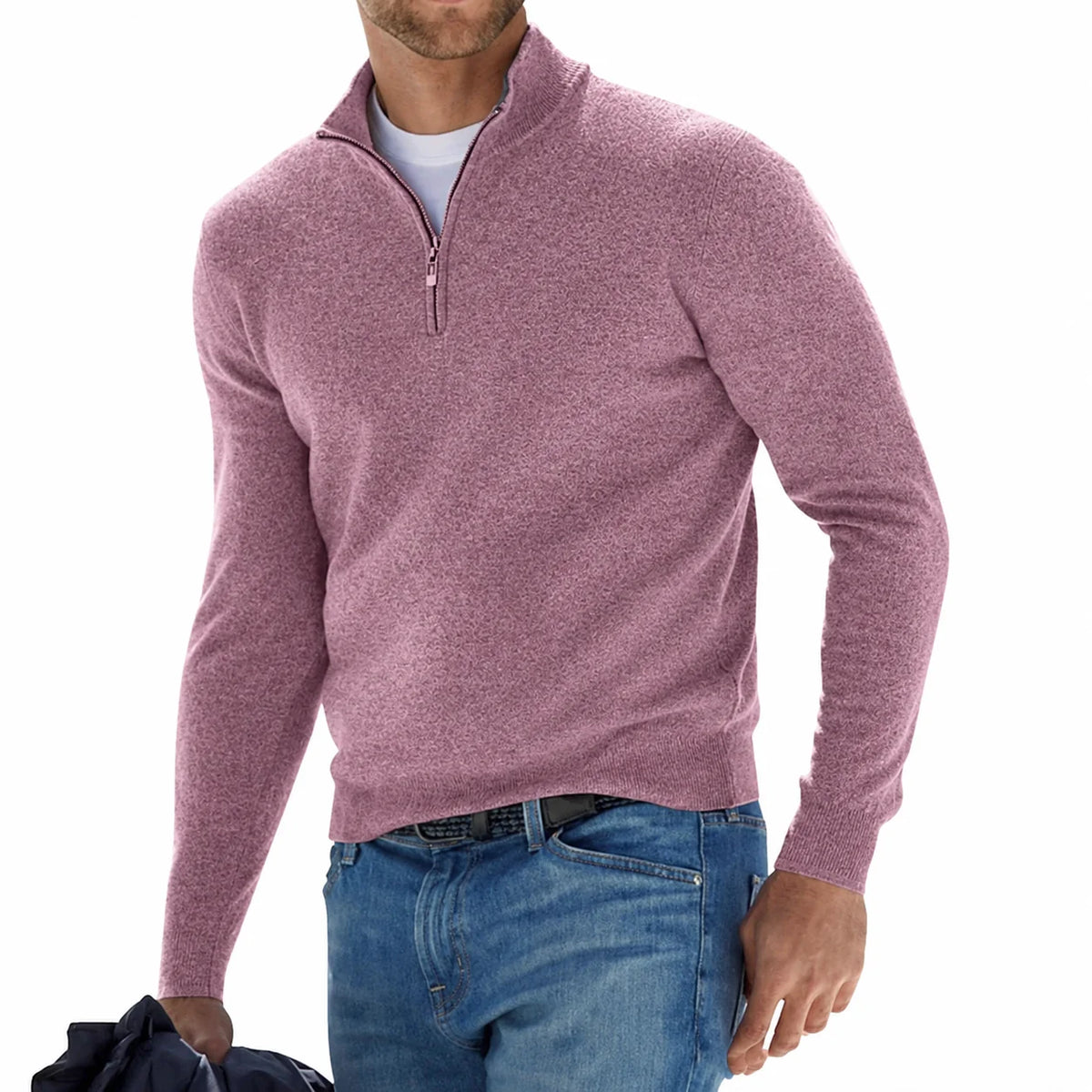 Men's Slim Fit Stand Collar Quarter-Zip Sweater 7