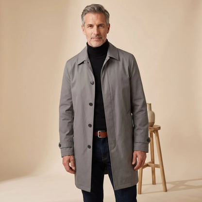 Men's Weather-Resistant Button-Up Long Trench Coat 0