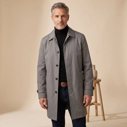 Men's Weather-Resistant Button-Up Long Trench Coat 0