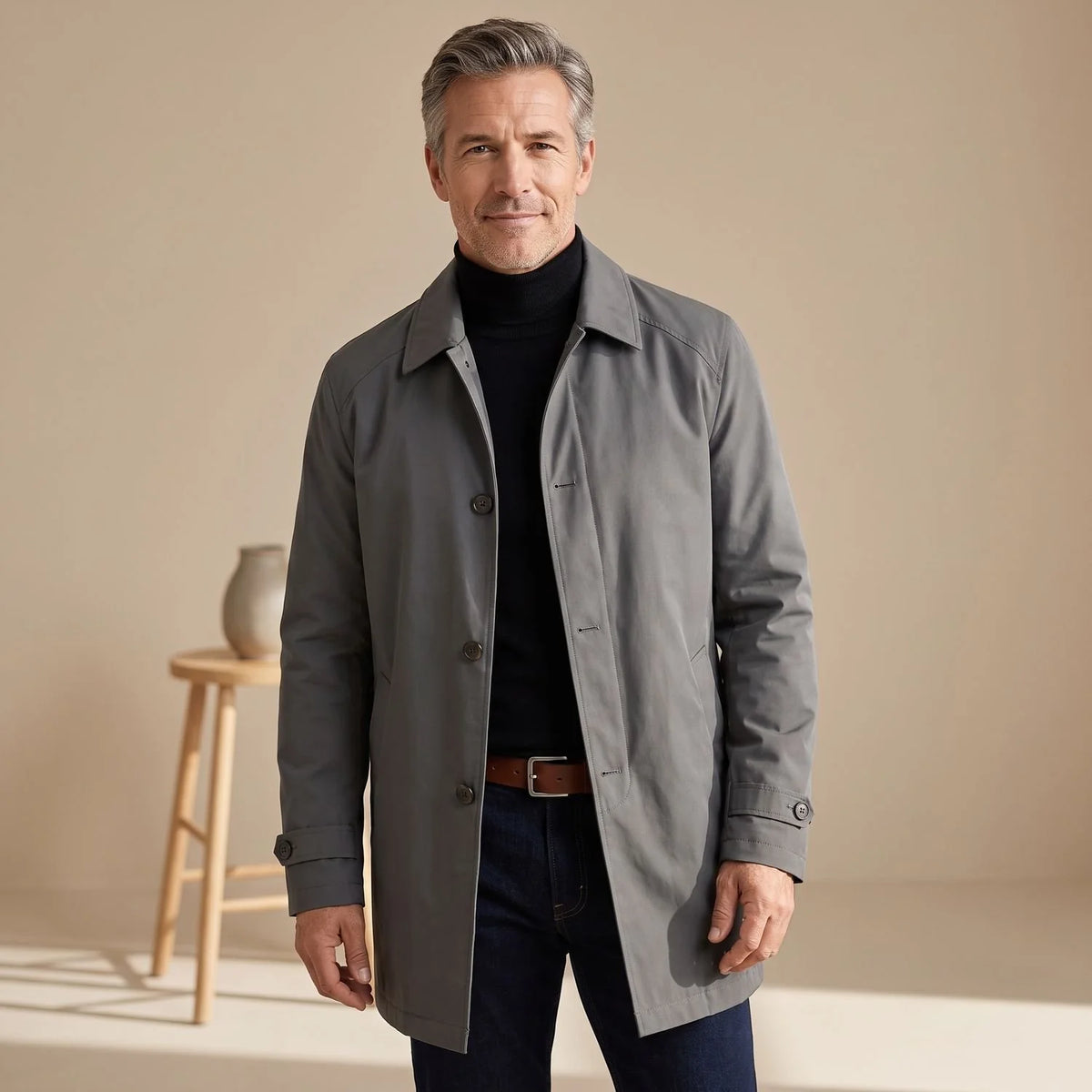 Men's Weather-Resistant Button-Up Long Trench Coat 1