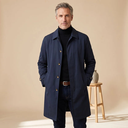 Men's Weather-Resistant Button-Up Long Trench Coat 2