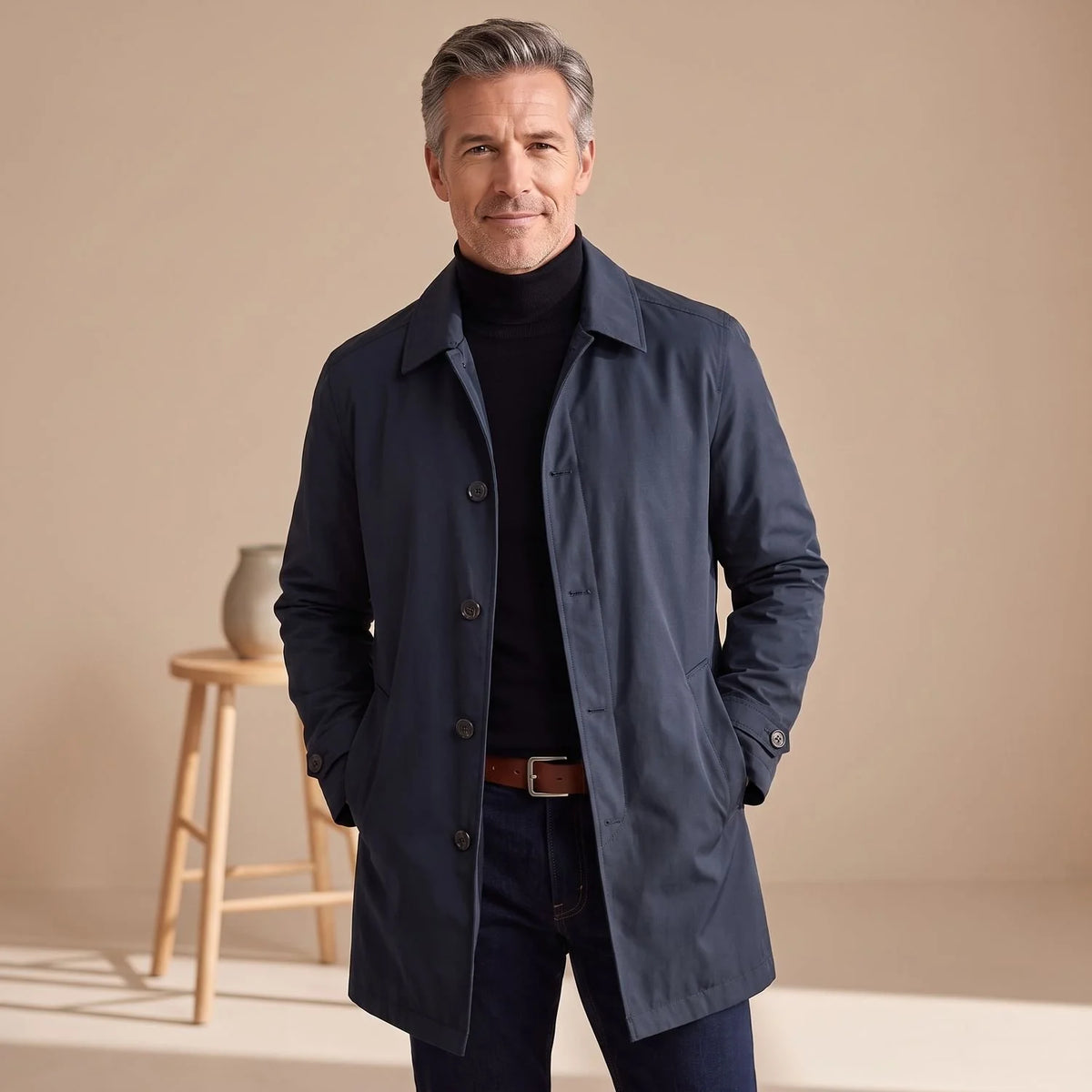 Men's Weather-Resistant Button-Up Long Trench Coat 3
