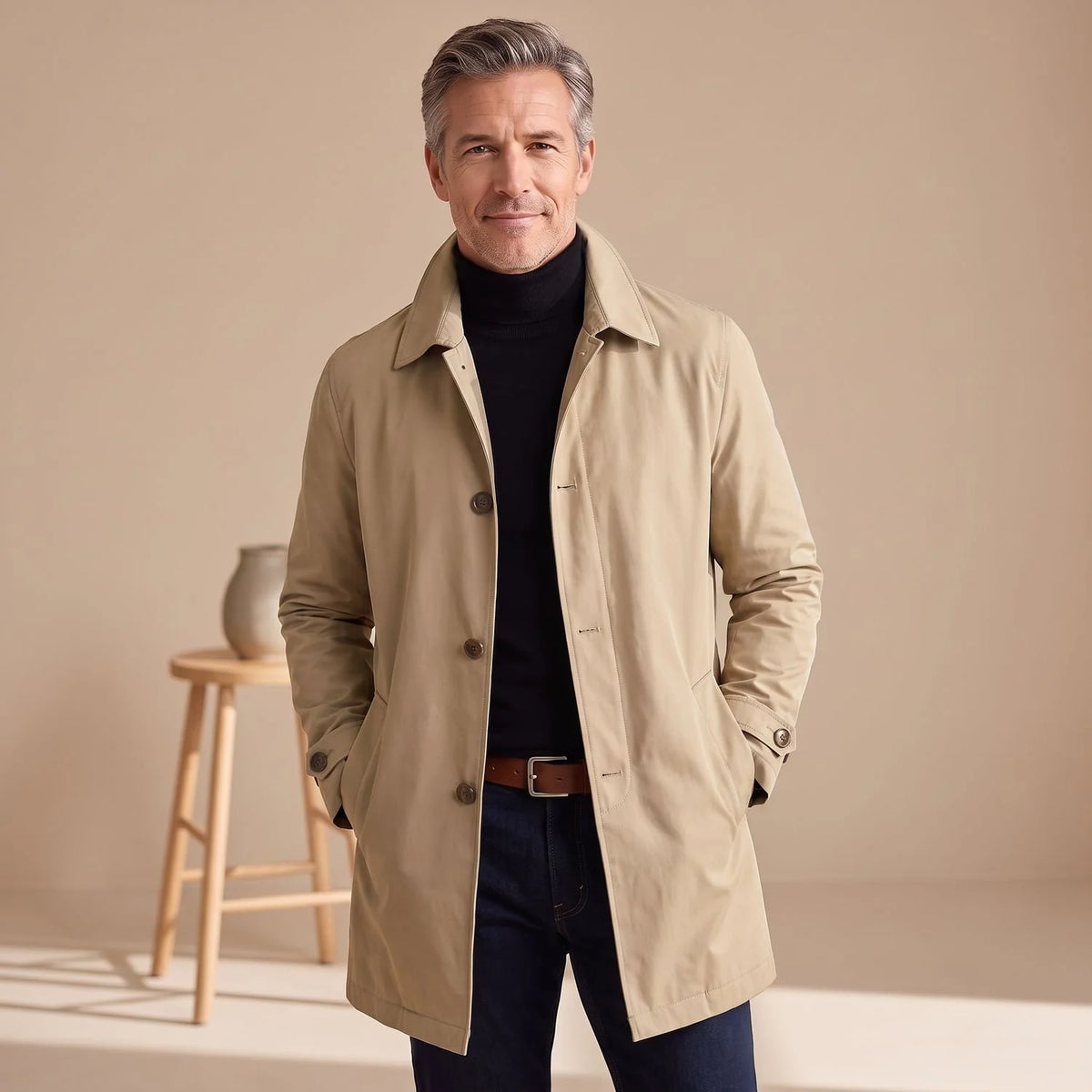 Men's Weather-Resistant Button-Up Long Trench Coat 4