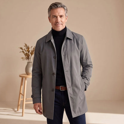Men's Weather-Resistant Button-Up Long Trench Coat 6