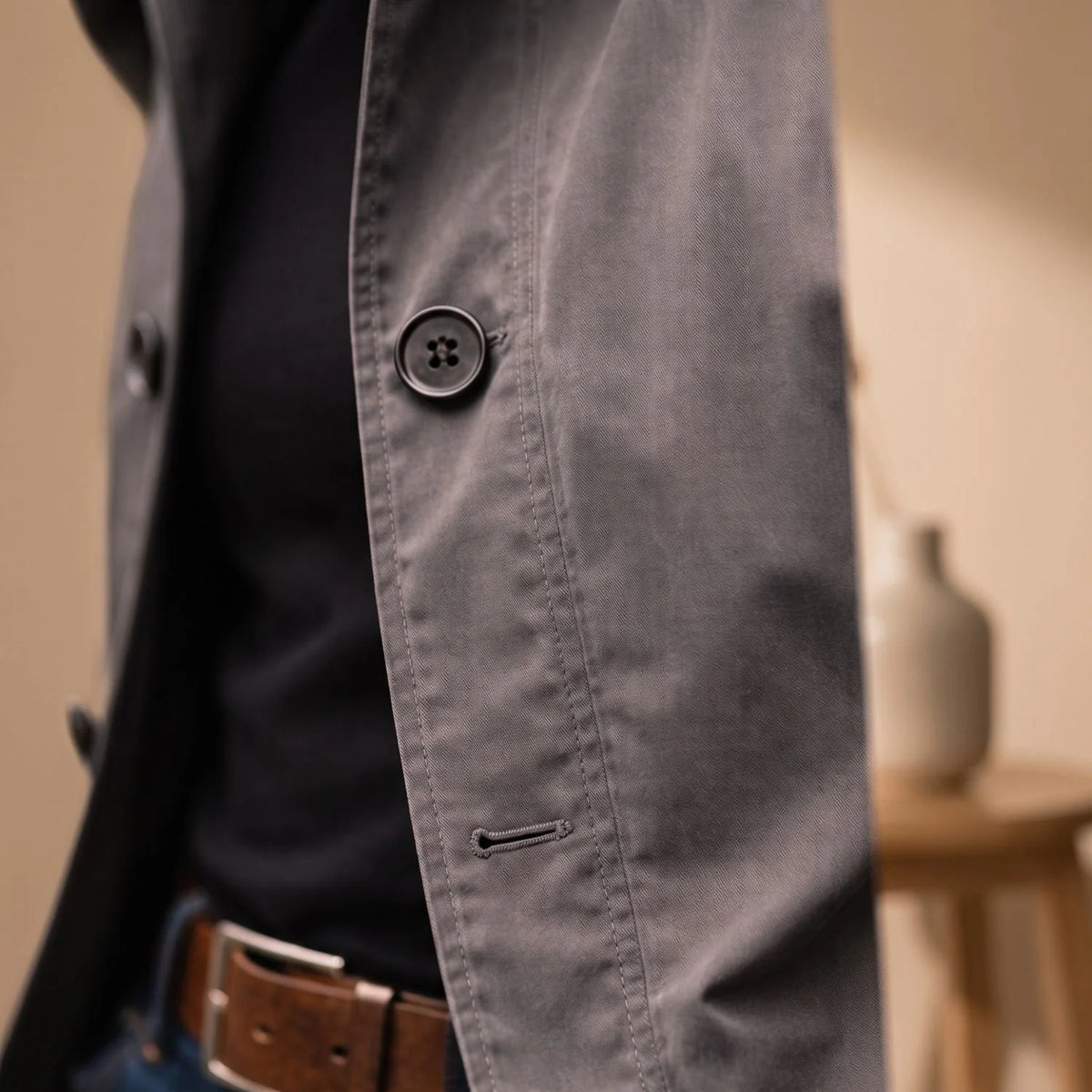 Men's Weather-Resistant Button-Up Long Trench Coat 7