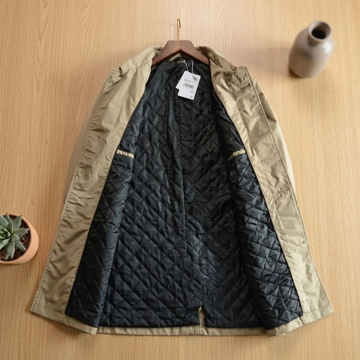 Men's Weather-Resistant Button-Up Long Trench Coat 8