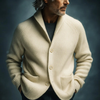 Ribbed Wool Shawl Cardigan | Men's Cardigan Sweater 8