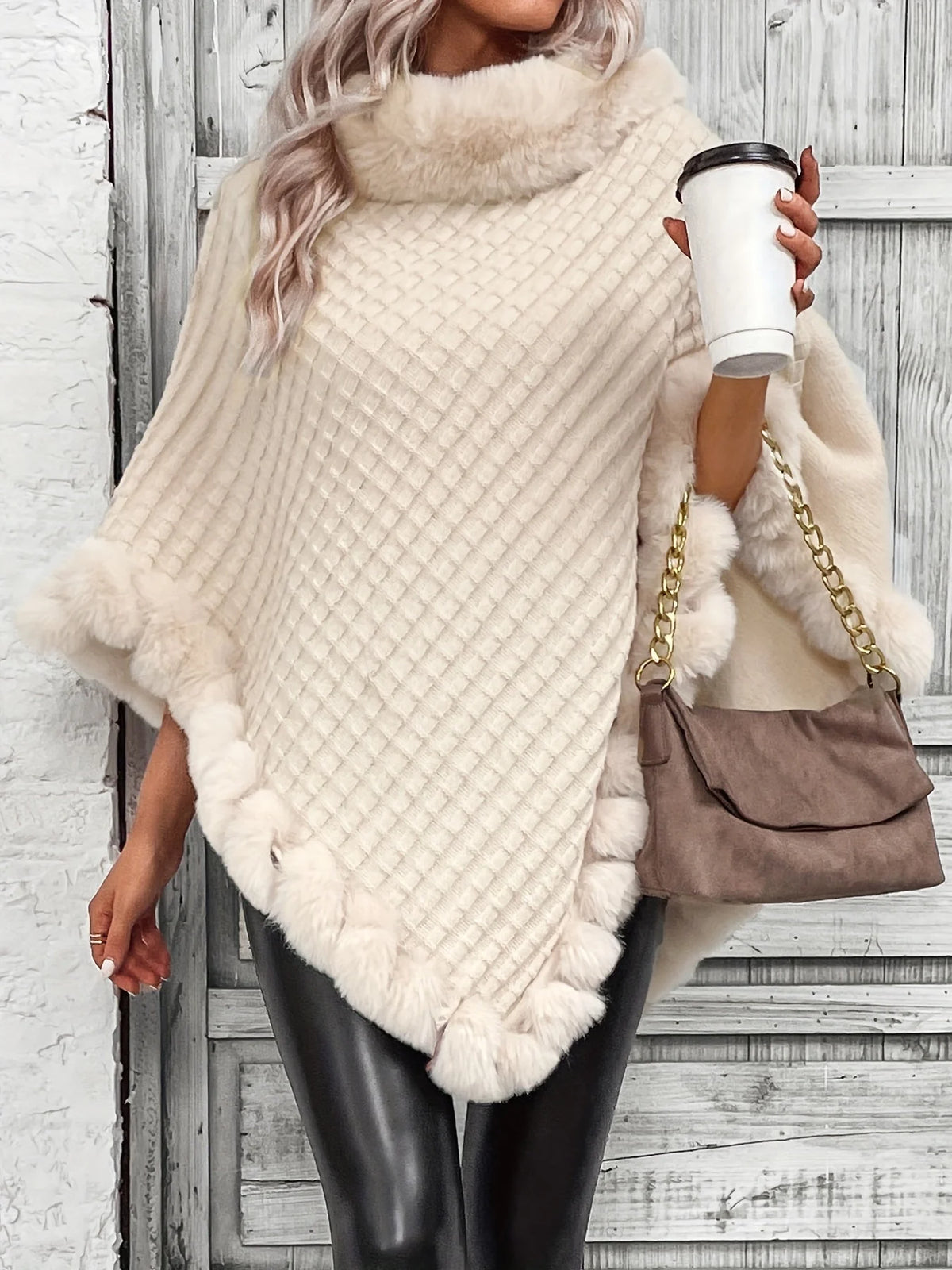 Women's Cozy Batwing Sleeve Turtleneck Poncho 0