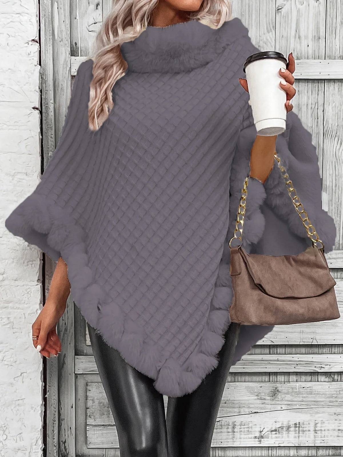 Women's Cozy Batwing Sleeve Turtleneck Poncho 1