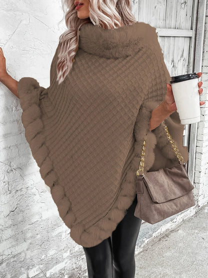 Women's Cozy Batwing Sleeve Turtleneck Poncho 2