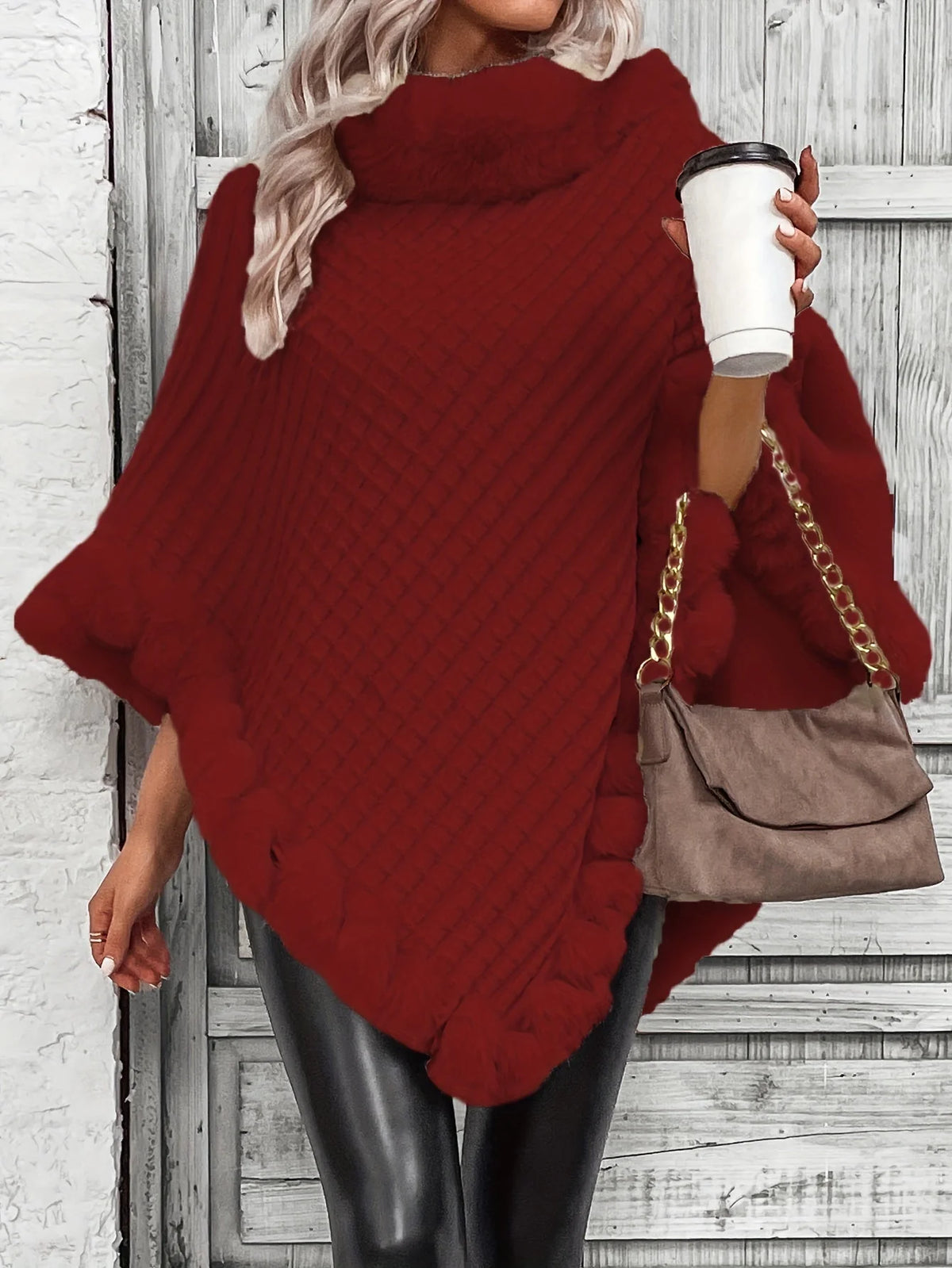 Women's Cozy Batwing Sleeve Turtleneck Poncho 3