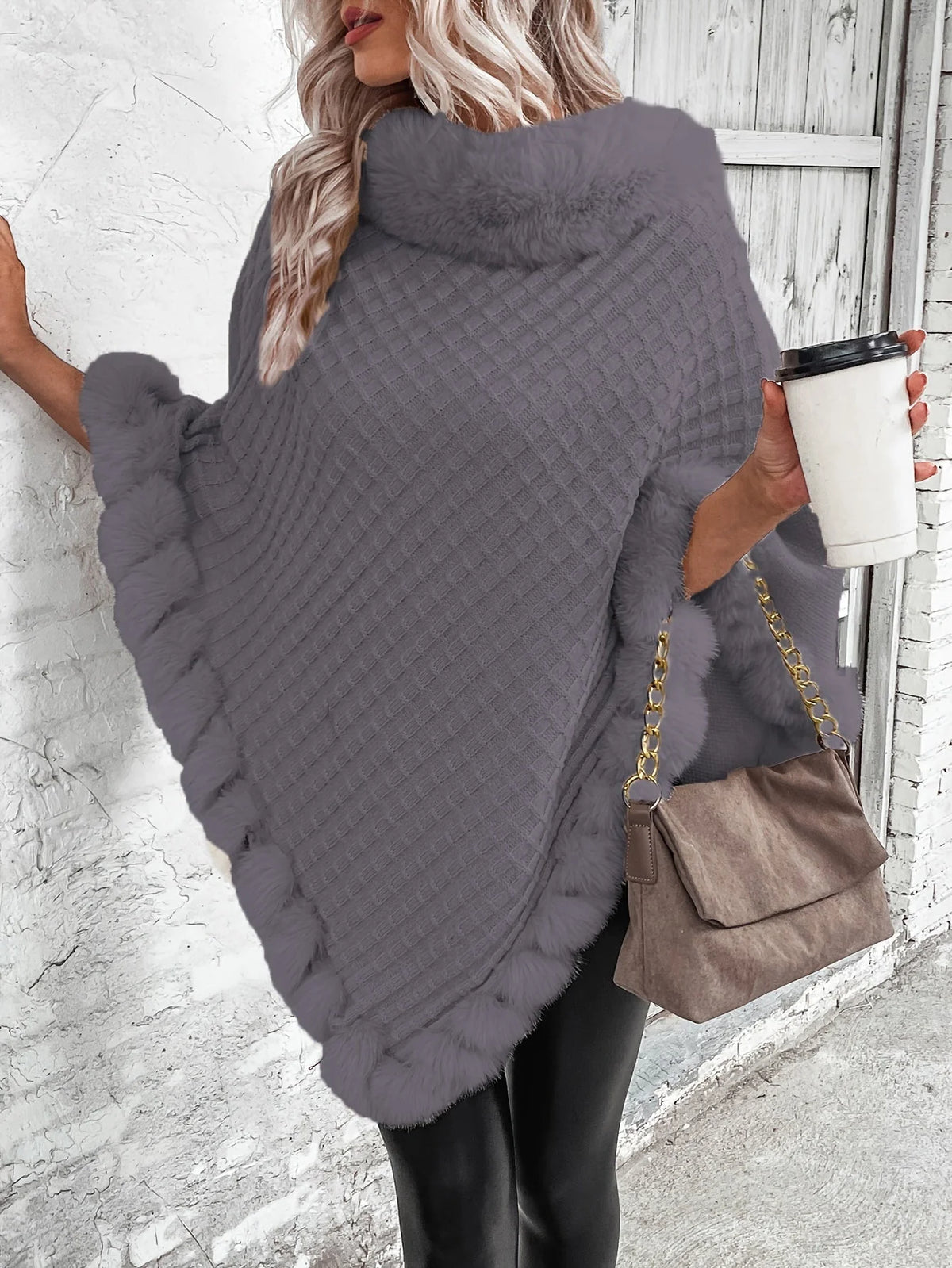 Women's Cozy Batwing Sleeve Turtleneck Poncho 6
