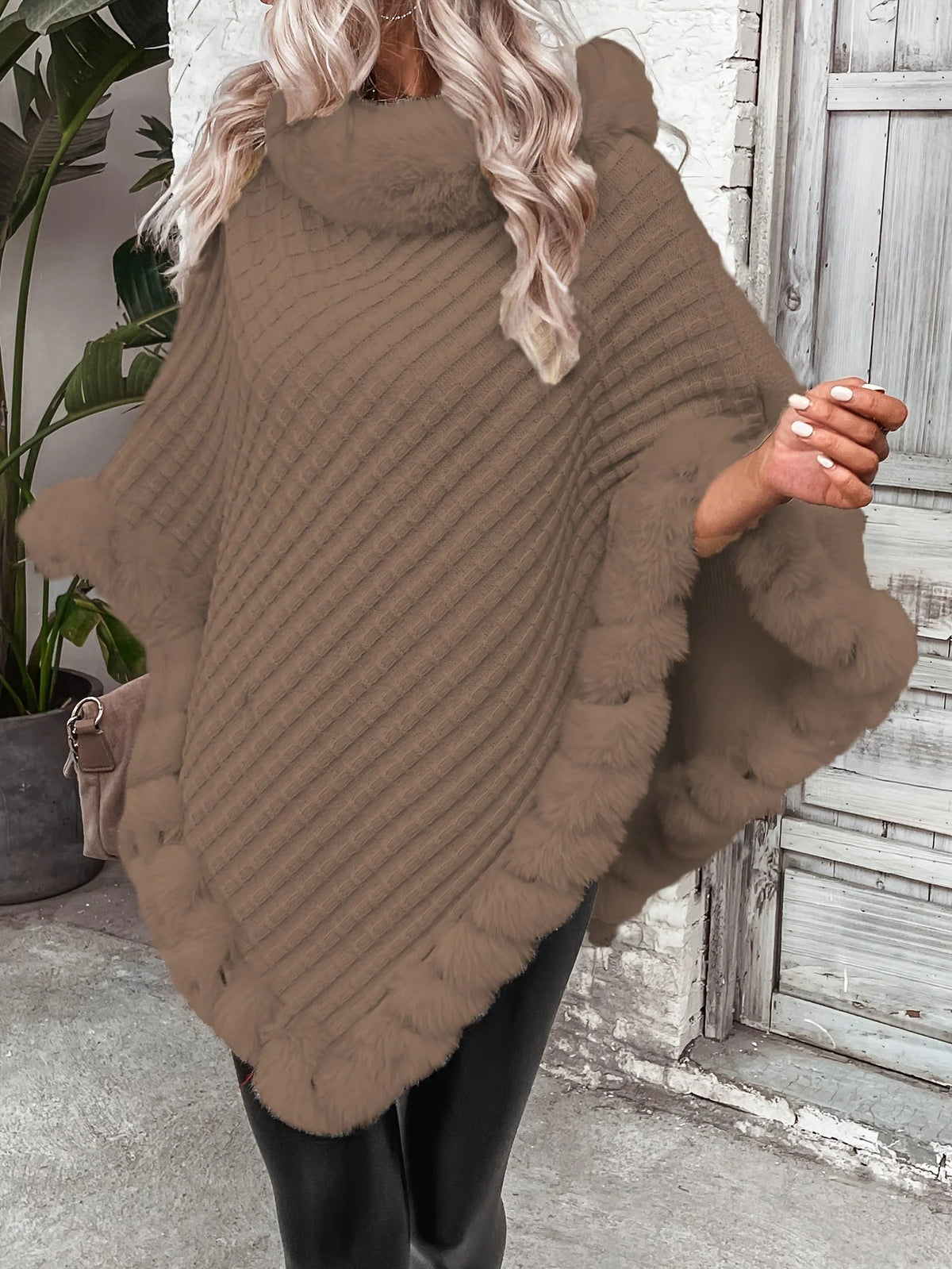 Women's Cozy Batwing Sleeve Turtleneck Poncho 7