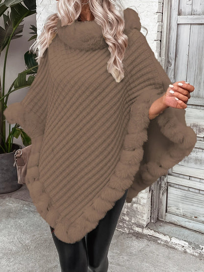 Women's Cozy Batwing Sleeve Turtleneck Poncho 7
