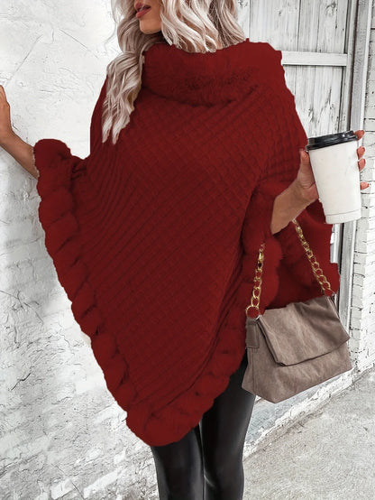 Women's Cozy Batwing Sleeve Turtleneck Poncho 8
